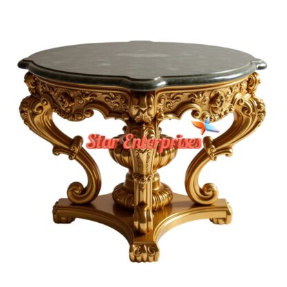 Star Enterprises Wooden Antique Gold Round Center Table TBL-061 - Image 2