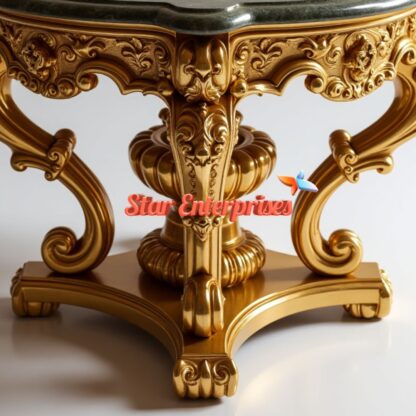 Star Enterprises Wooden Antique Gold Round Center Table TBL-061 - Image 3