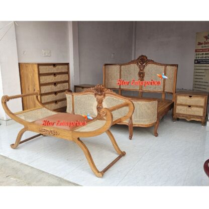 Star Enterprises Wooden Classic Bed With Cane Work BD-0136 - Image 2