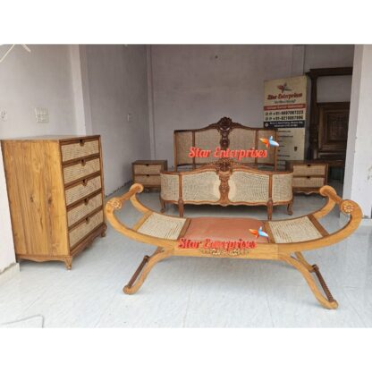 Star Enterprises Wooden Classic Bed With Cane Work BD-0136 - Image 3