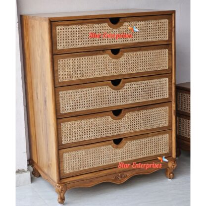 Star Enterprises Wooden Classic Chest of Drawers With Cane Work CHDR-041 - Image 2