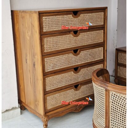Star Enterprises Wooden Classic Chest of Drawers With Cane Work CHDR-041 - Image 3