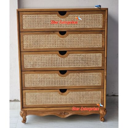 Star Enterprises Wooden Classic Chest of Drawers With Cane Work CHDR-041 - Image 4