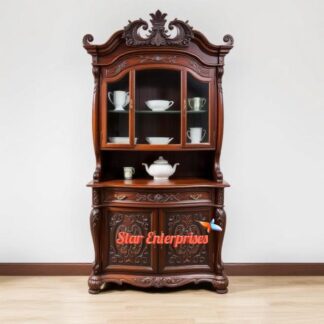 Designer Hand-Carved Wooden Crockery Unit