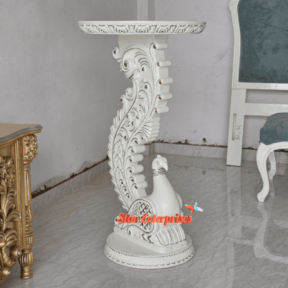 Wooden Peacock Design Carved Decorative Stand