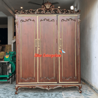 High Quality Teak Wood Antique 3D Carved Wardrobe Design