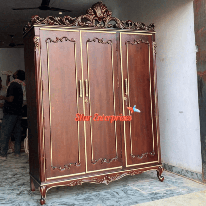 Star Enterprises High Quality Teak Wood Antique 3D Carved Wardrobe Design ALM-048 - Image 5