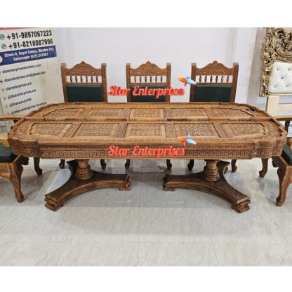 Star Enterprises Teak Wood Luxury Engraved Dining Table DNG-086 - Image 2