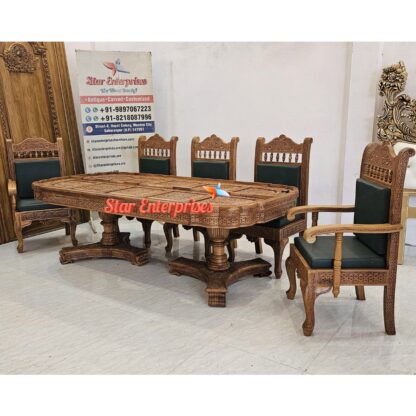 Star Enterprises Teak Wood Luxury Engraved Dining Table DNG-086 - Image 4