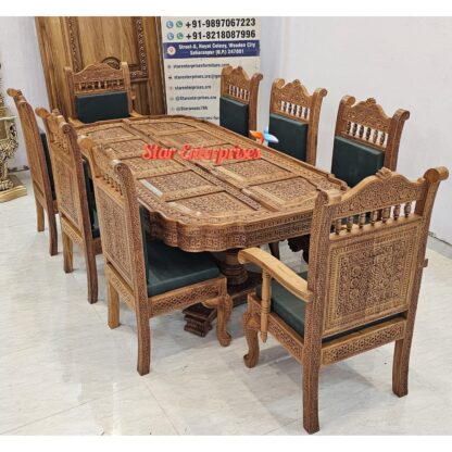 Teak Wood Luxury Engraved Dining Table