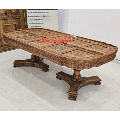 Star Enterprises Teak Wood Luxury Engraved Dining Table DNG-086 - Image 6