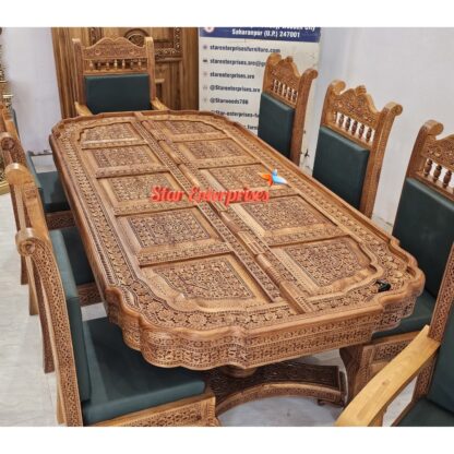 Star Enterprises Teak Wood Luxury Engraved Dining Table DNG-086 - Image 8