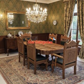 Teak Wood Luxury Engraved Dining Table