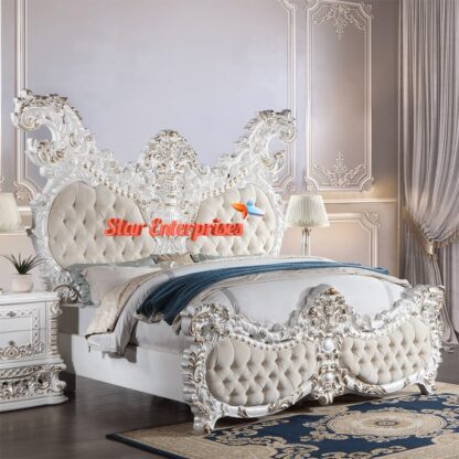 Star Enterprises Wooden Pearl White Finish Maharaja Bedroom Set BD-0147 - Image 3