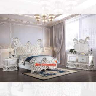 Wooden Pearl White Finish Maharaja Bedroom Set