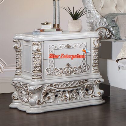 Star Enterprises Wooden Pearl White Finish Maharaja Bedroom Set BD-0147 - Image 4
