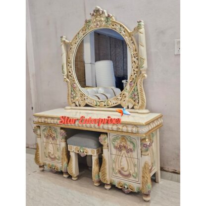 Star Enterprises Wooden Heavy Carved Premium Dressing Table DRSR-063 - Image 2