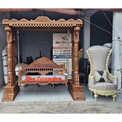 Star Enterprises Teak Wood Engraved Maharaja Swing SWG-050 - Image 9
