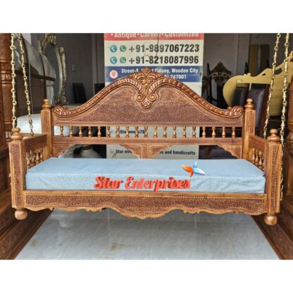 Star Enterprises Teak Wood Engraved Maharaja Swing SWG-050 - Image 5