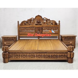Teak Wood Antique Carved Double Bed