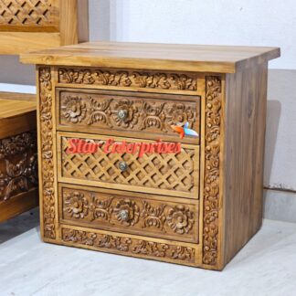 Teak Wood Handcrafted Bedside Table
