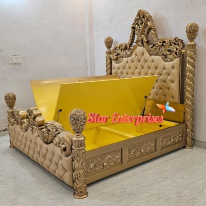 Star Enterprises Wooden Classical Maharaja Carved Double Bed BD-0154 - Image 2