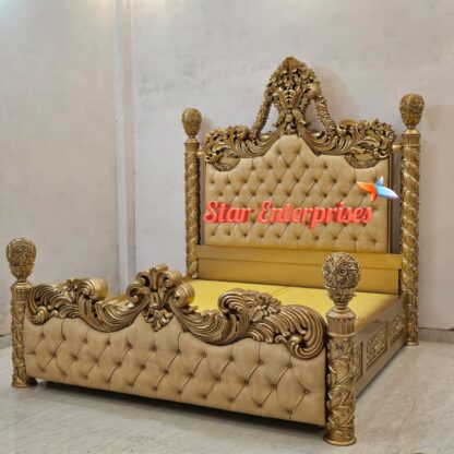 Star Enterprises Wooden Classical Maharaja Carved Double Bed BD-0154 - Image 7