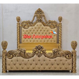Wooden Classical Maharaja Carved Double Bed