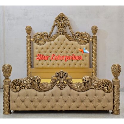 Wooden Classical Maharaja Carved Double Bed