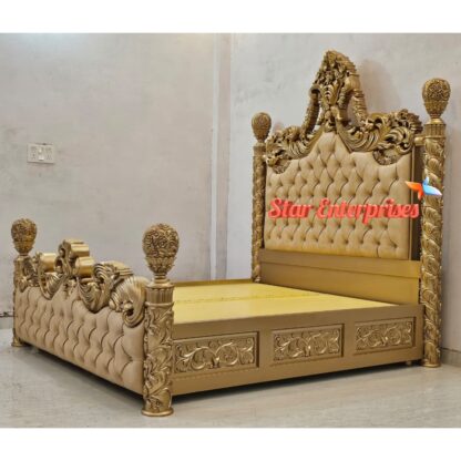 Star Enterprises Wooden Classical Maharaja Carved Double Bed BD-0154 - Image 5