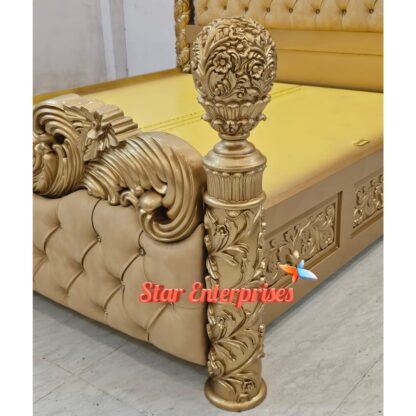 Star Enterprises Wooden Classical Maharaja Carved Double Bed BD-0154 - Image 6