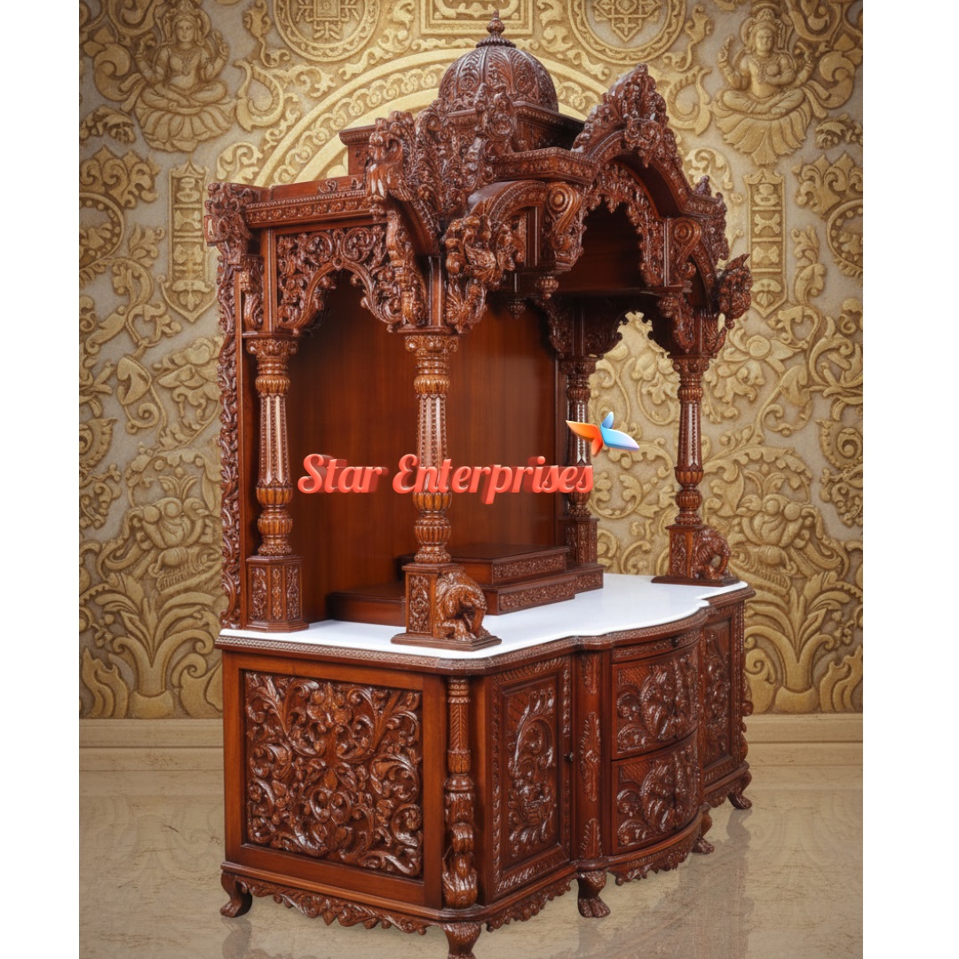 Star Enterprises Wooden Handcrafted Home Mandir Design TMP-050 - Image 3