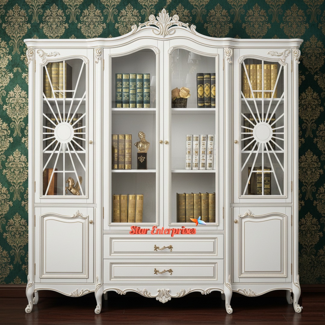 Teak Wood Carved Luxury Bookshelf