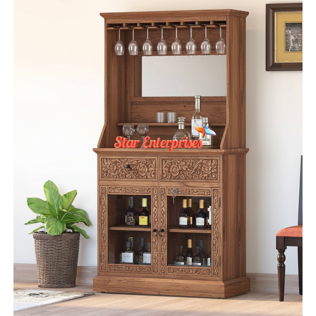Star Enterprises Teak-Wood-Engraved-Bar-Cabinet BAR-043 - Image 2