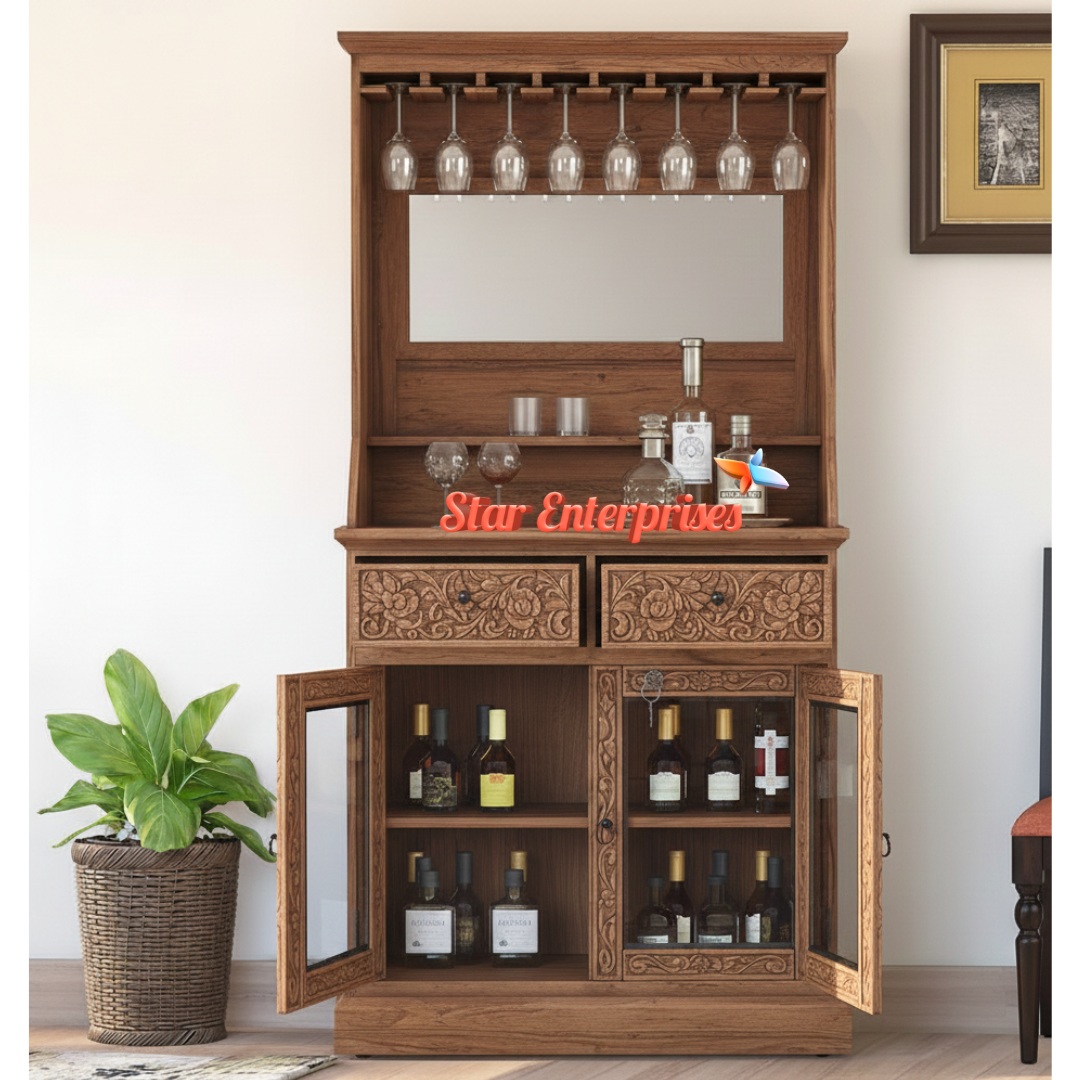Star Enterprises Teak-Wood-Engraved-Bar-Cabinet BAR-043 - Image 3