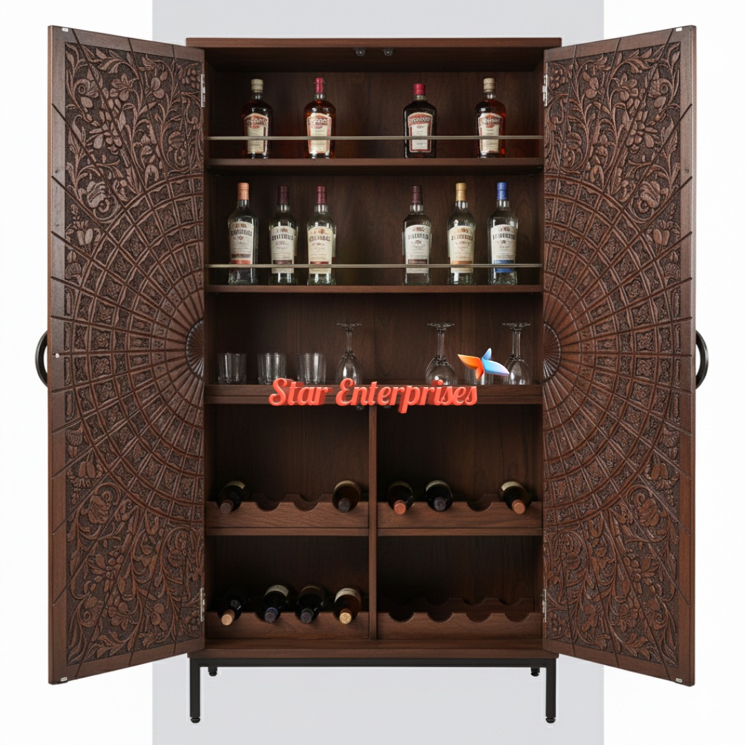 Star Enterprises Wooden Classic Carved Bar Cabinet BAR-045 - Image 2