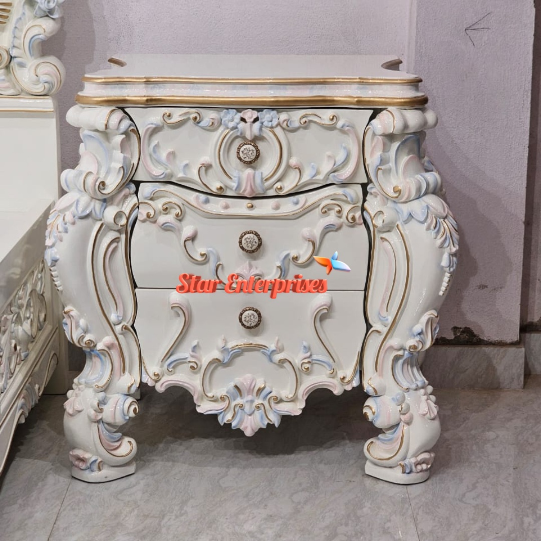 Wooden Multicoloured Hand Carved Bedside Table