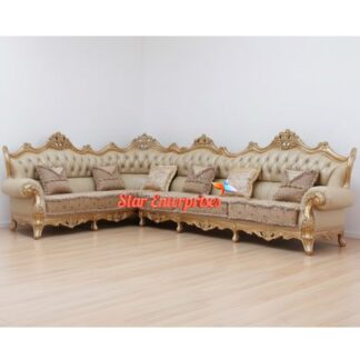 Wooden Sleek Carved L-Shape Sofa