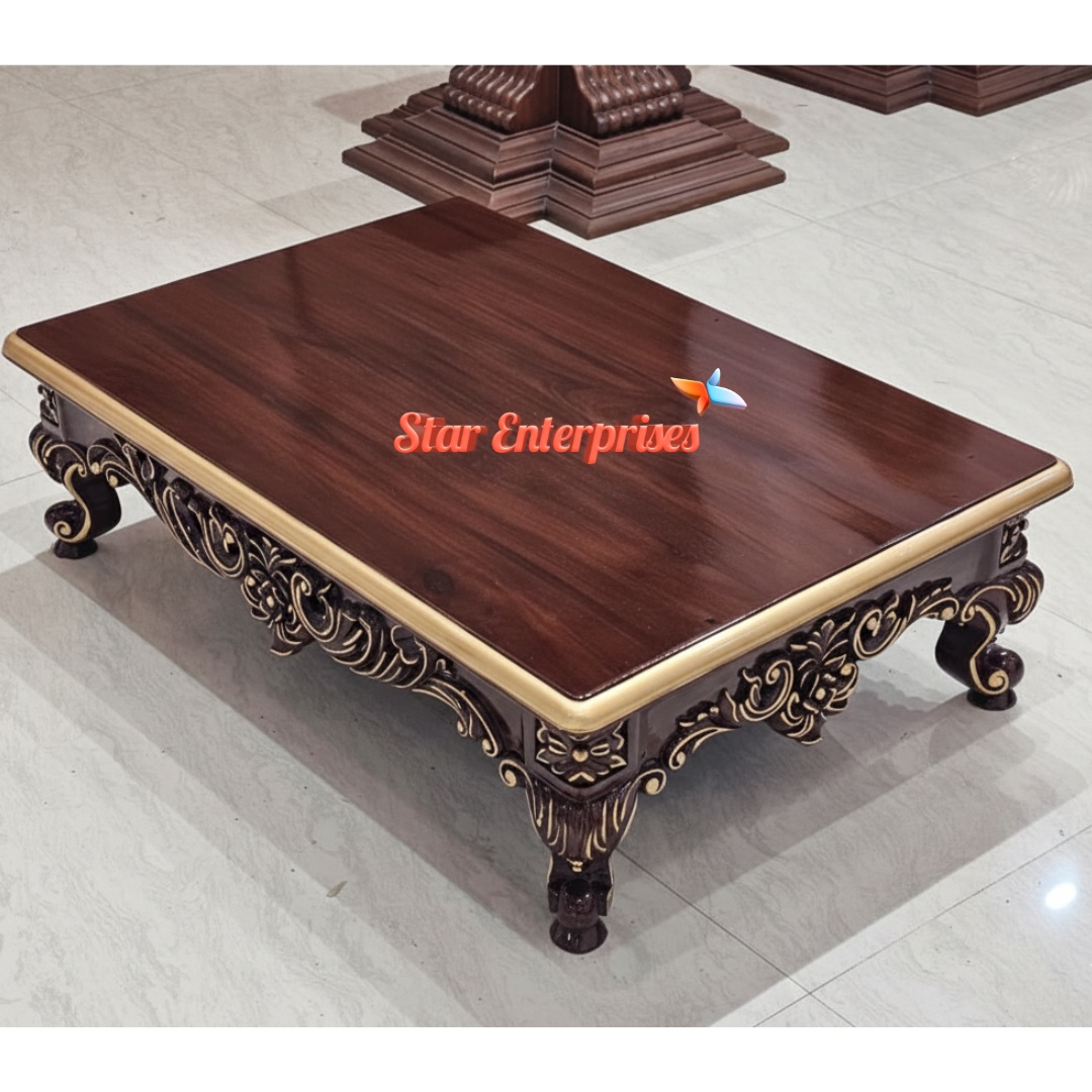 Star Enterprises Wooden Traditional Carved Pooja Chowki TBL-082 - Image 2