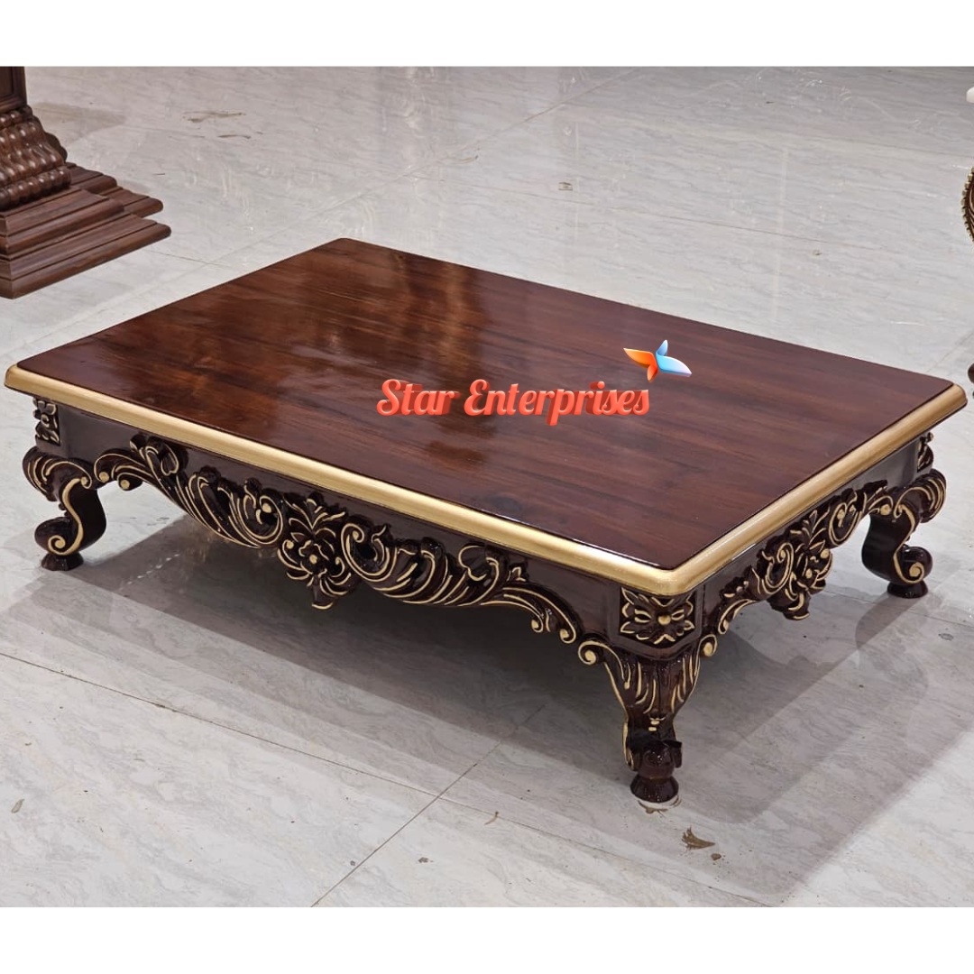 Star Enterprises Wooden Traditional Carved Pooja Chowki TBL-082 - Image 3