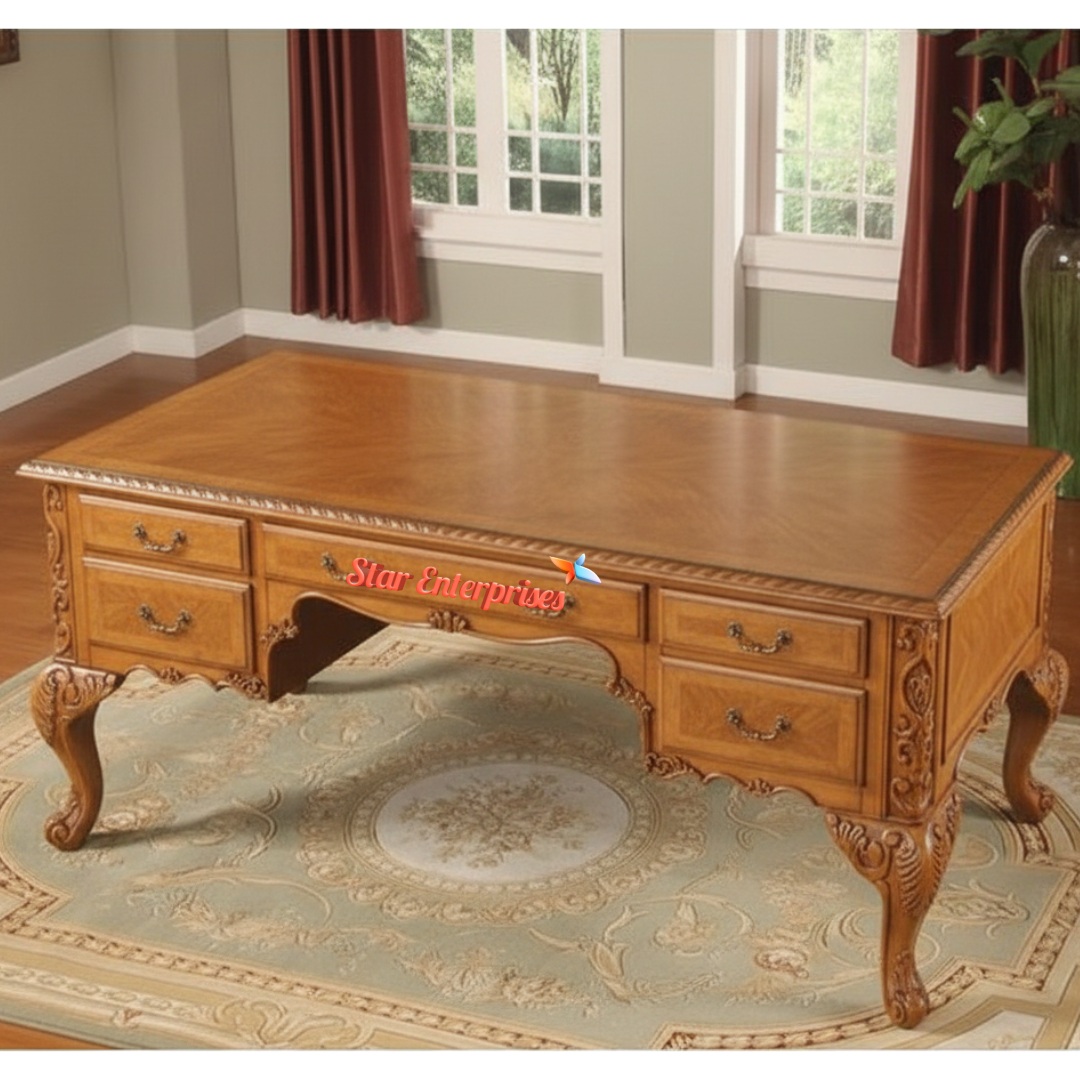 Star Enterprises Teak Wood Classic Office Table Design OFD-026 - Image 2