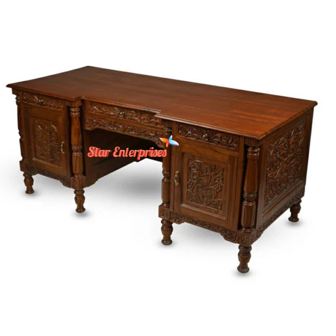 Star Enterprises Wooden Vintage Hand Carved Office Table OFD-034 - Image 3