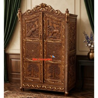Star Enterprises Teak Wood Vintage Fine Carved Almirah ALM-067