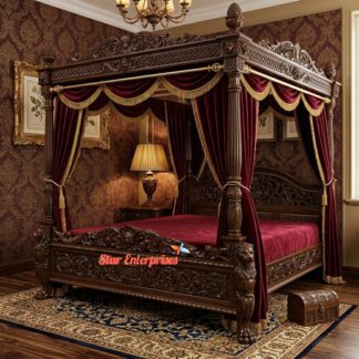 Star Enterprises Antique Carved Four Poster Bed CNB-062