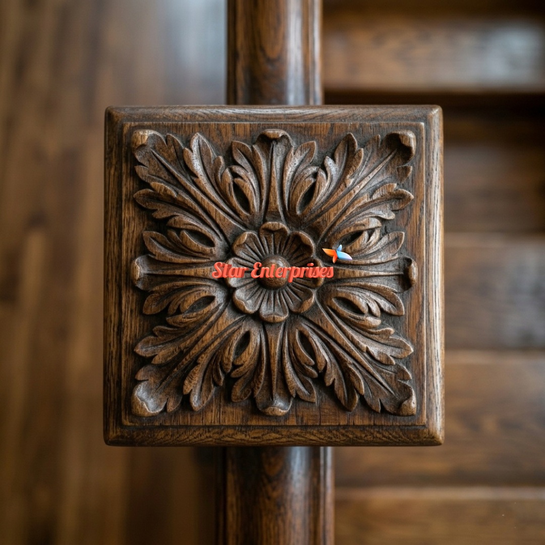 Star Enterprises Teak Wood Antique Carved Master Pillar PIL-0105 - Image 2