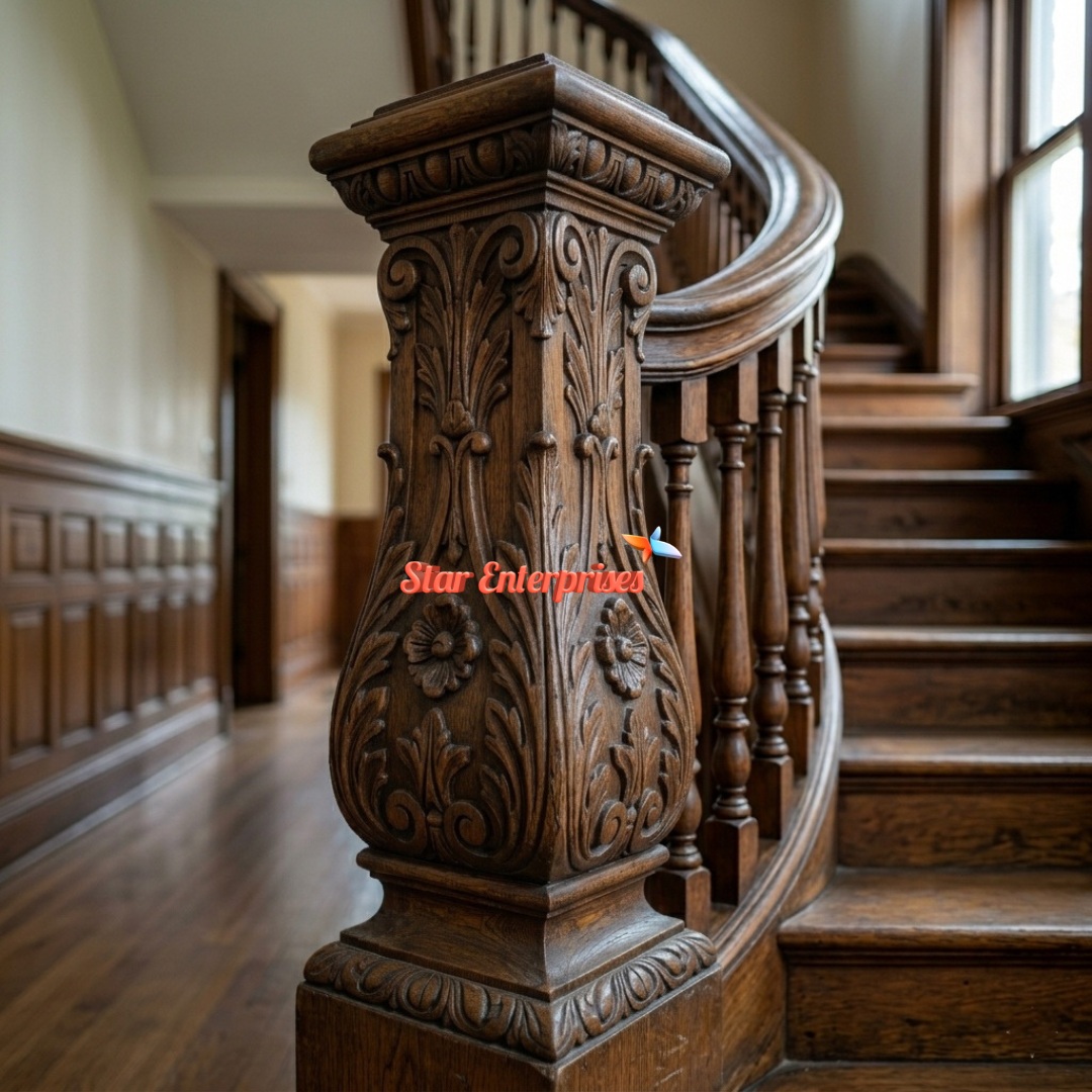 Star Enterprises Teak Wood Antique Carved Master Pillar PIL-0105 - Image 3