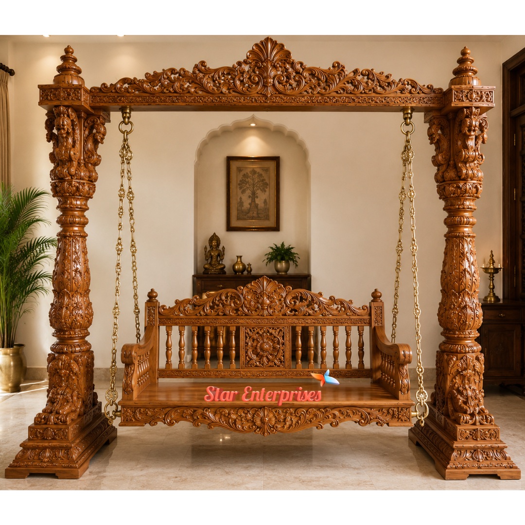Star Enterprises Teak Wood Heavy Carved Indoor Swing SWG-065