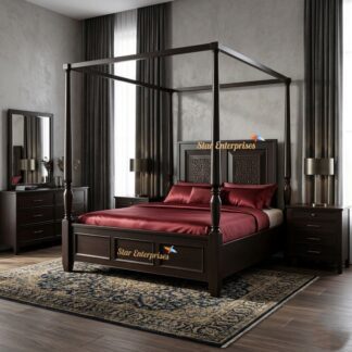 Star Enterprises Teak Wood Modern Four Poster Bed CNB-063