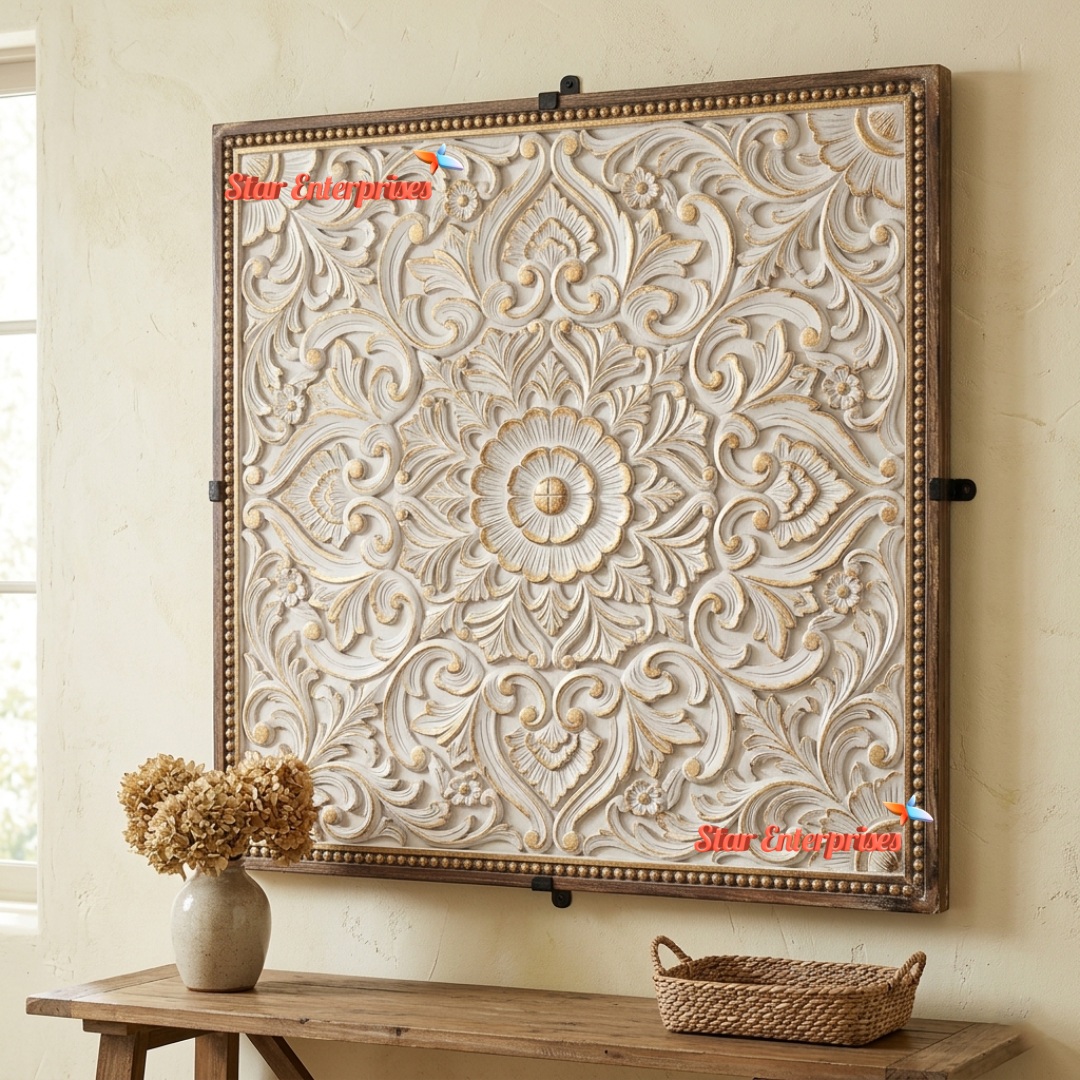 Star Enterprises Wooden Floral Carved Wall Decor Frame WD-040 - Image 3