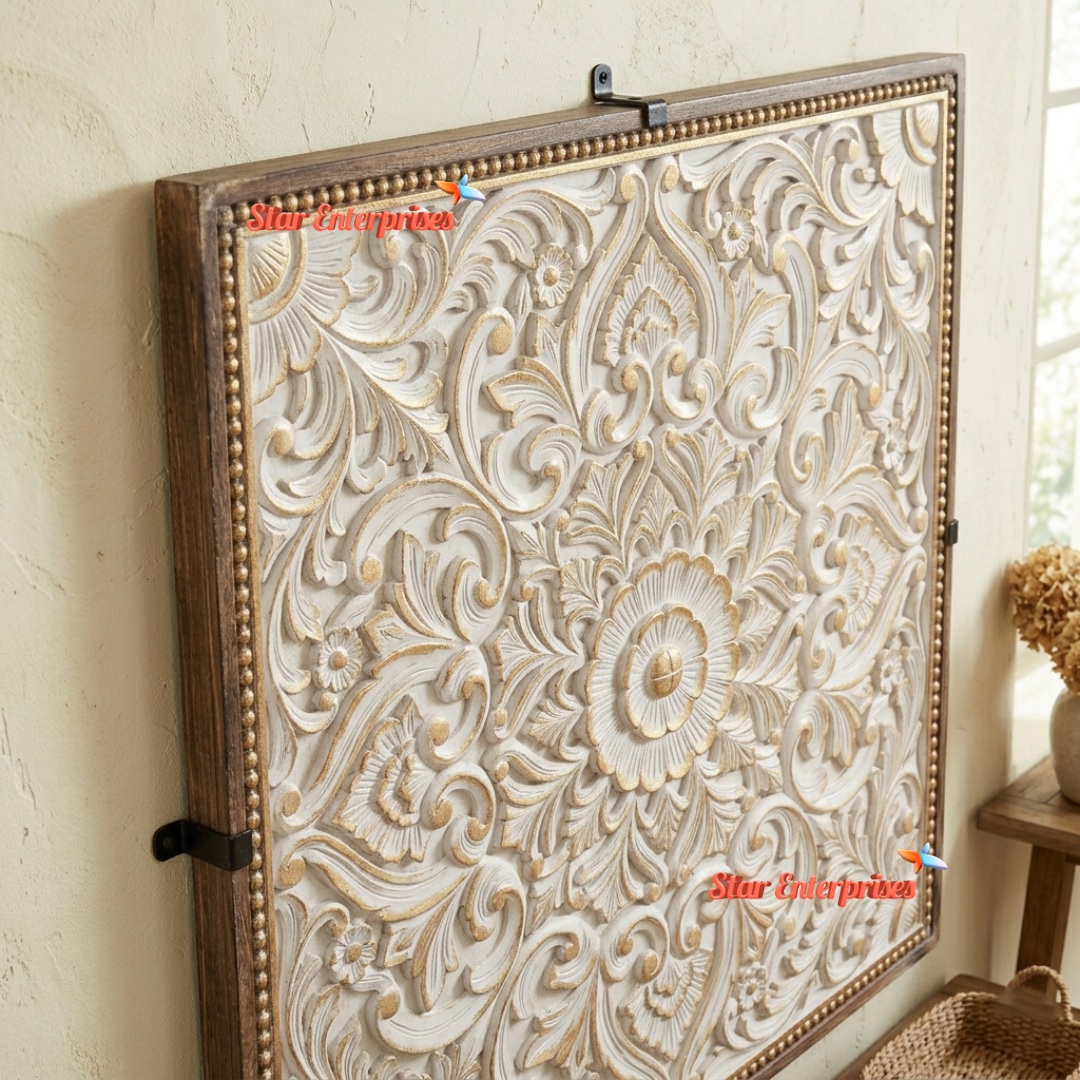 Star Enterprises Wooden Floral Carved Wall Decor Frame WD-040 - Image 2